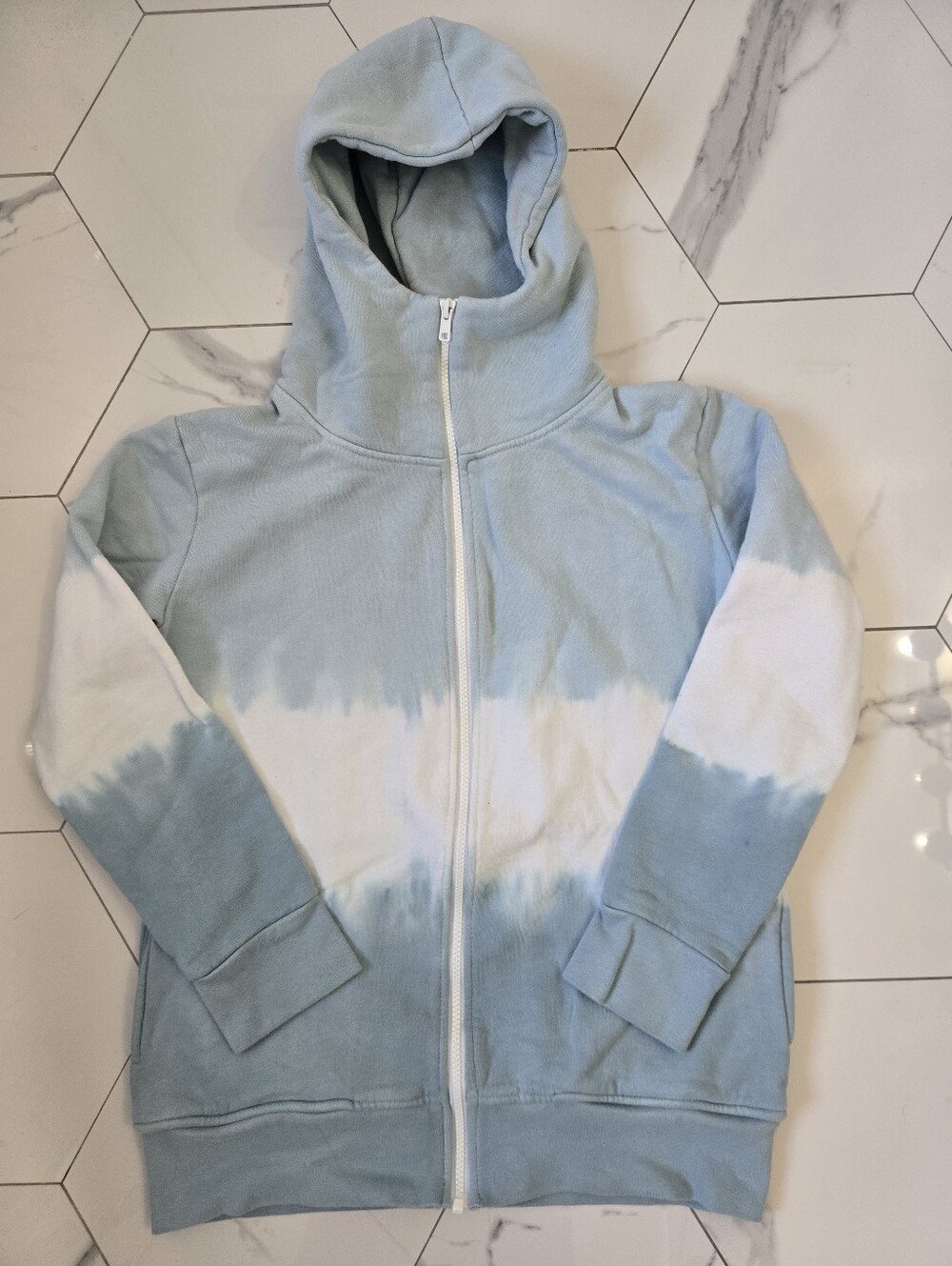IMA Wear Women's Tie-Dye Zip-Up Hoodie Jacket - Light Blue & White